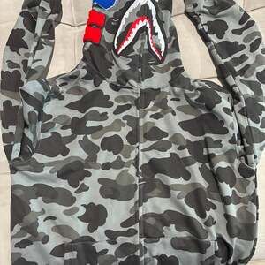 A Bathing Ape Gray Camo Shark Full Zip Hoodie